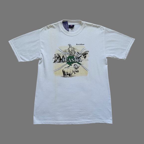 Ketchikan AK Del Sol Outdoor Four Animals Graphic Tee White SS Mens Size M NWT - Picture 1 of 7